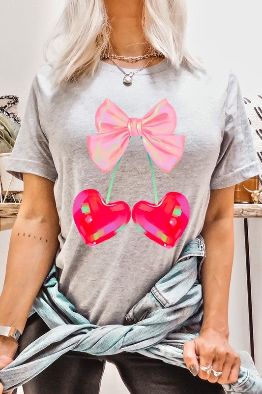 Cherry Pink Bow Soft Girl Era Graphic T Shirts- 20 Colors