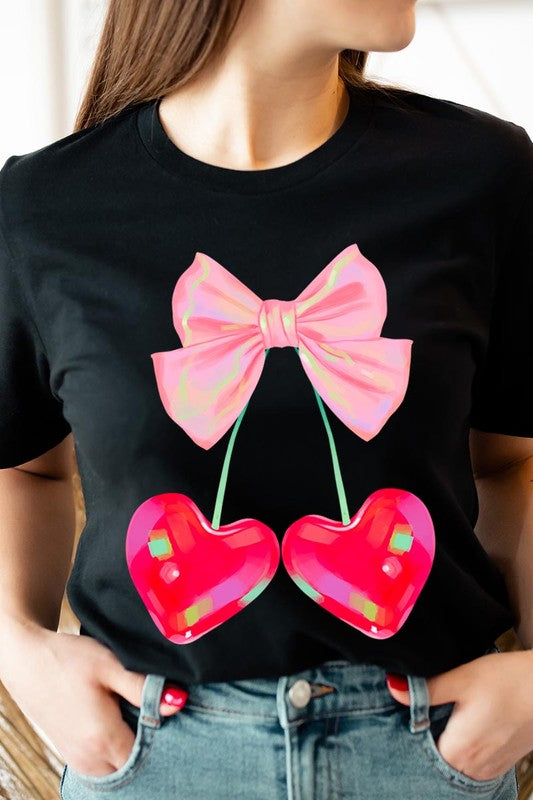 Cherry Pink Bow Soft Girl Era Graphic T Shirts- 20 Colors