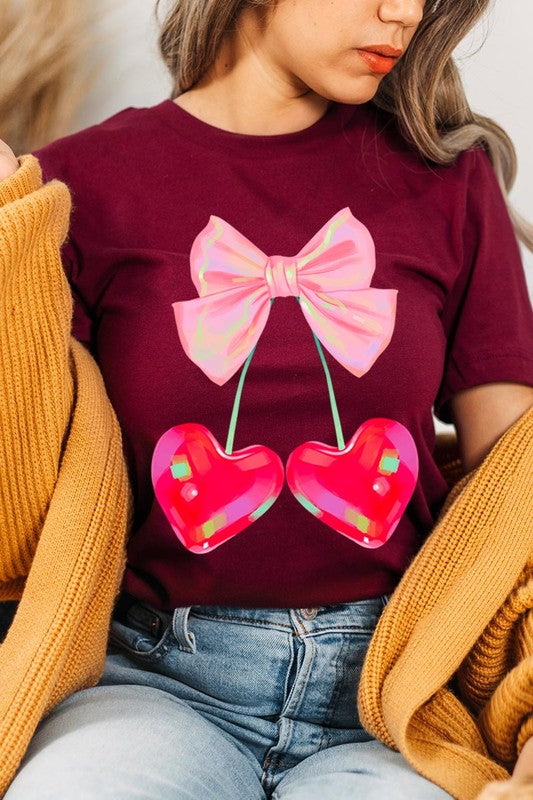 Cherry Pink Bow Soft Girl Era Graphic T Shirts- 20 Colors