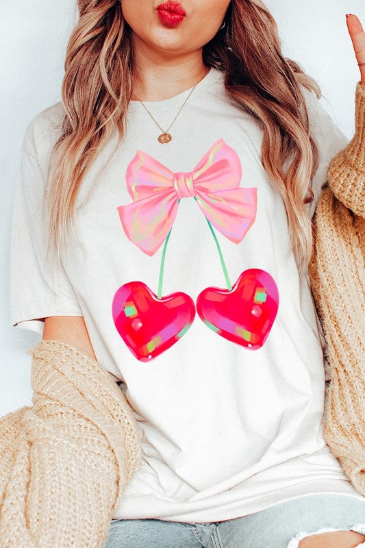 Cherry Pink Bow Soft Girl Era Graphic T Shirts- 20 Colors