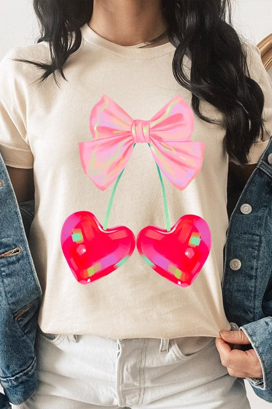 Cherry Pink Bow Soft Girl Era Graphic T Shirts- 20 Colors