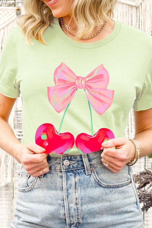 Cherry Pink Bow Soft Girl Era Graphic T Shirts- 20 Colors