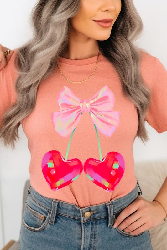 Cherry Pink Bow Soft Girl Era Graphic T Shirts- 20 Colors