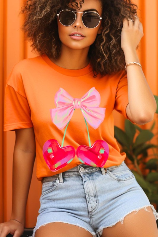 Cherry Pink Bow Soft Girl Era Graphic T Shirts- 20 Colors