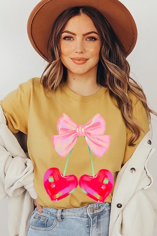 Cherry Pink Bow Soft Girl Era Graphic T Shirts- 20 Colors
