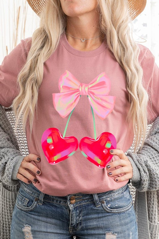 Cherry Pink Bow Soft Girl Era Graphic T Shirts- 20 Colors