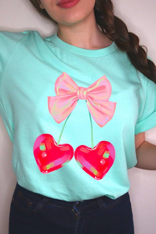 Cherry Pink Bow Soft Girl Era Graphic T Shirts- 20 Colors