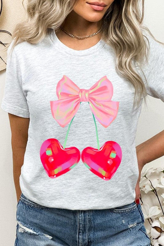 Cherry Pink Bow Soft Girl Era Graphic T Shirts- 20 Colors
