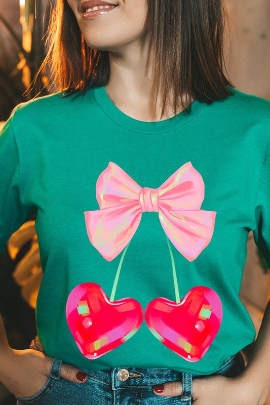 Cherry Pink Bow Soft Girl Era Graphic T Shirts- 20 Colors