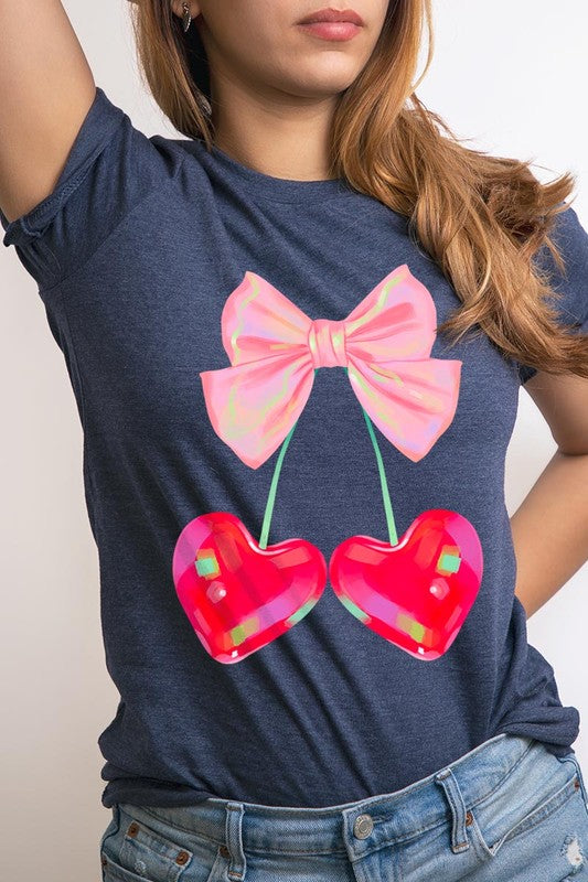 Cherry Pink Bow Soft Girl Era Graphic T Shirts- 20 Colors