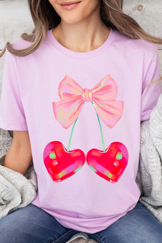 Cherry Pink Bow Soft Girl Era Graphic T Shirts- 20 Colors