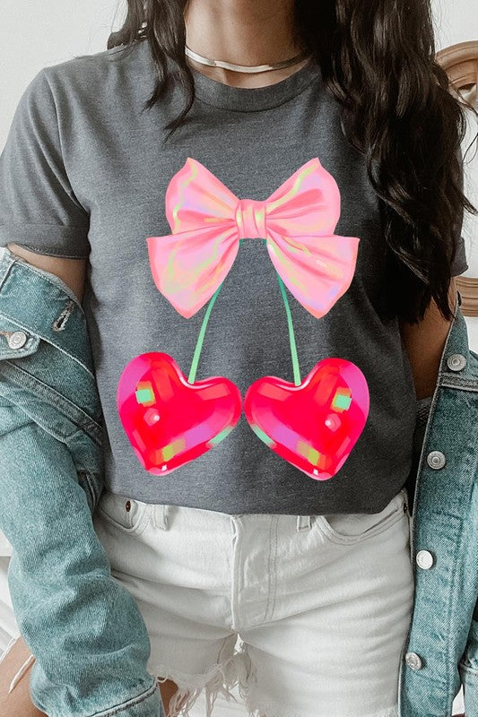 Cherry Pink Bow Soft Girl Era Graphic T Shirts- 20 Colors