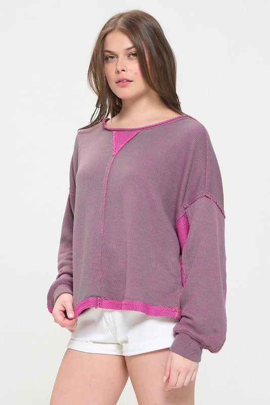 LONG DOLMAN SLEEVE ROUND NECK CASUAL KNIT SWEATER TOP-2 COLORS
