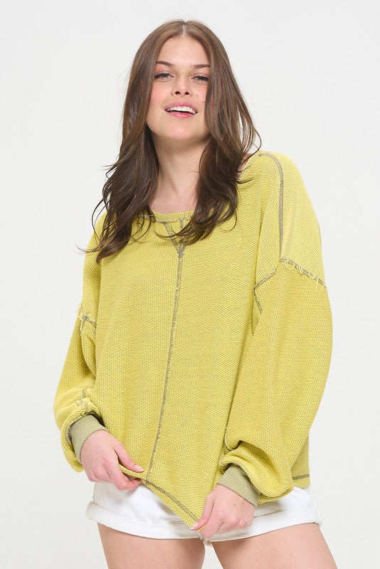 LONG DOLMAN SLEEVE ROUND NECK CASUAL KNIT SWEATER TOP-2 COLORS