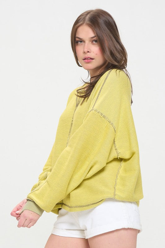 LONG DOLMAN SLEEVE ROUND NECK CASUAL KNIT SWEATER TOP-2 COLORS