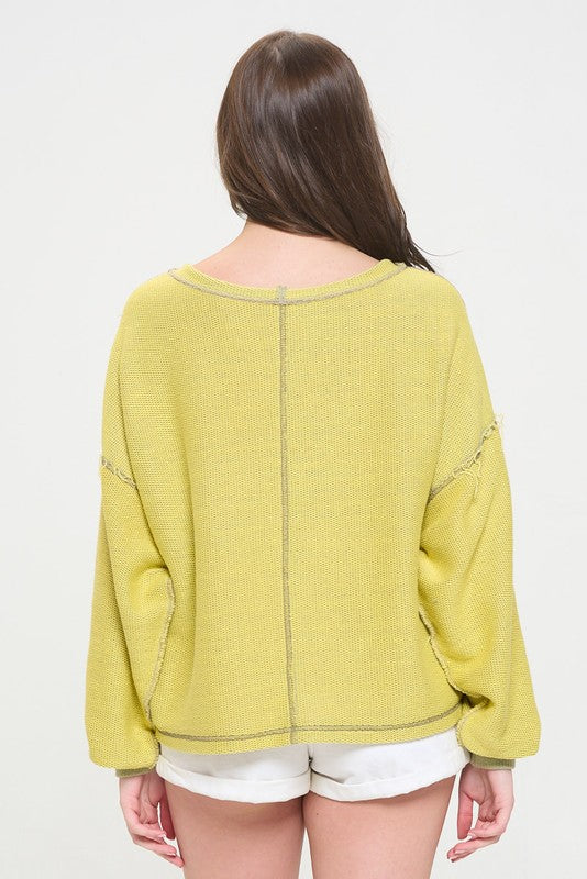 LONG DOLMAN SLEEVE ROUND NECK CASUAL KNIT SWEATER TOP-2 COLORS
