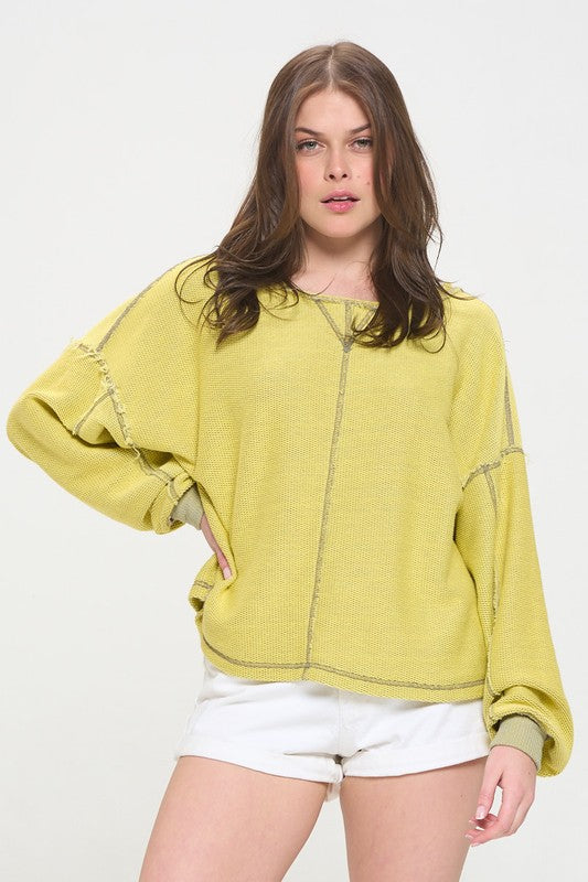 LONG DOLMAN SLEEVE ROUND NECK CASUAL KNIT SWEATER TOP-2 COLORS