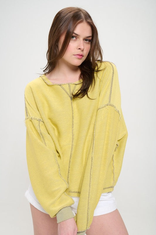 LONG DOLMAN SLEEVE ROUND NECK CASUAL KNIT SWEATER TOP-2 COLORS