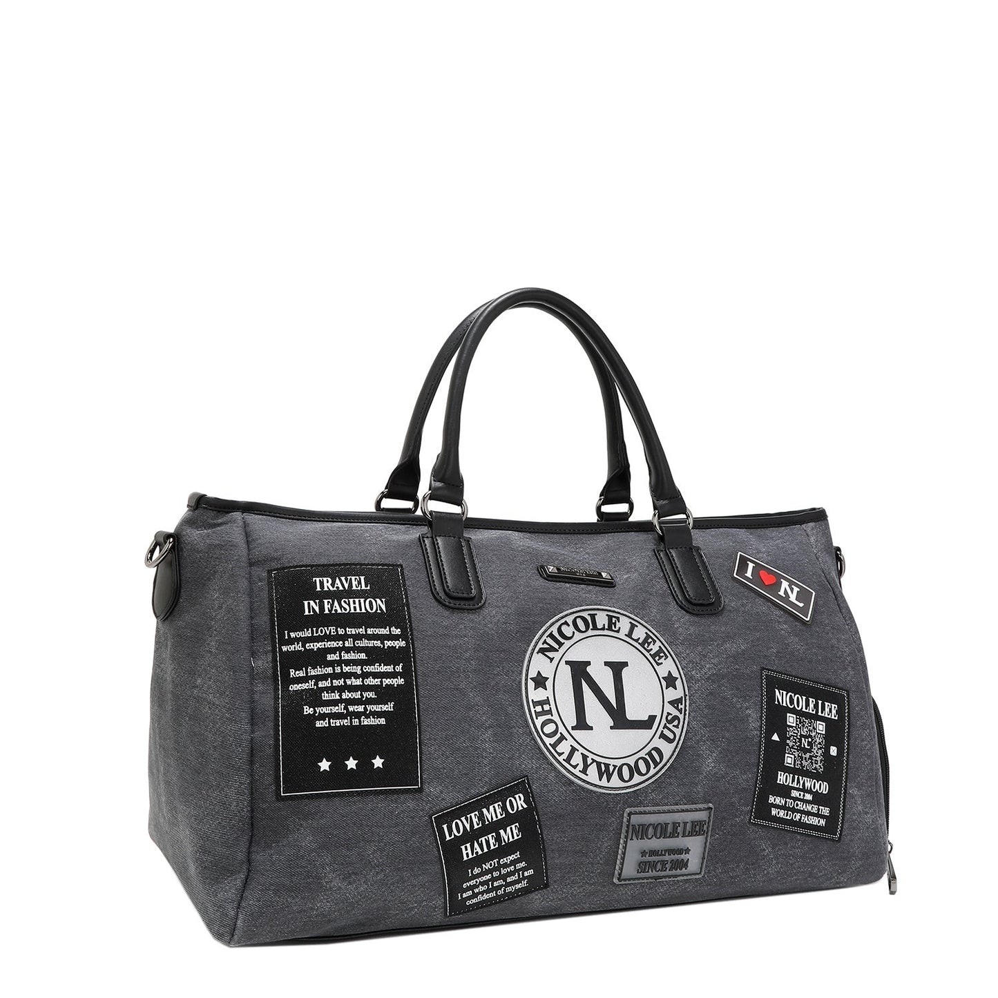 Nicole Lee USA Denim Patch Duffel Bag