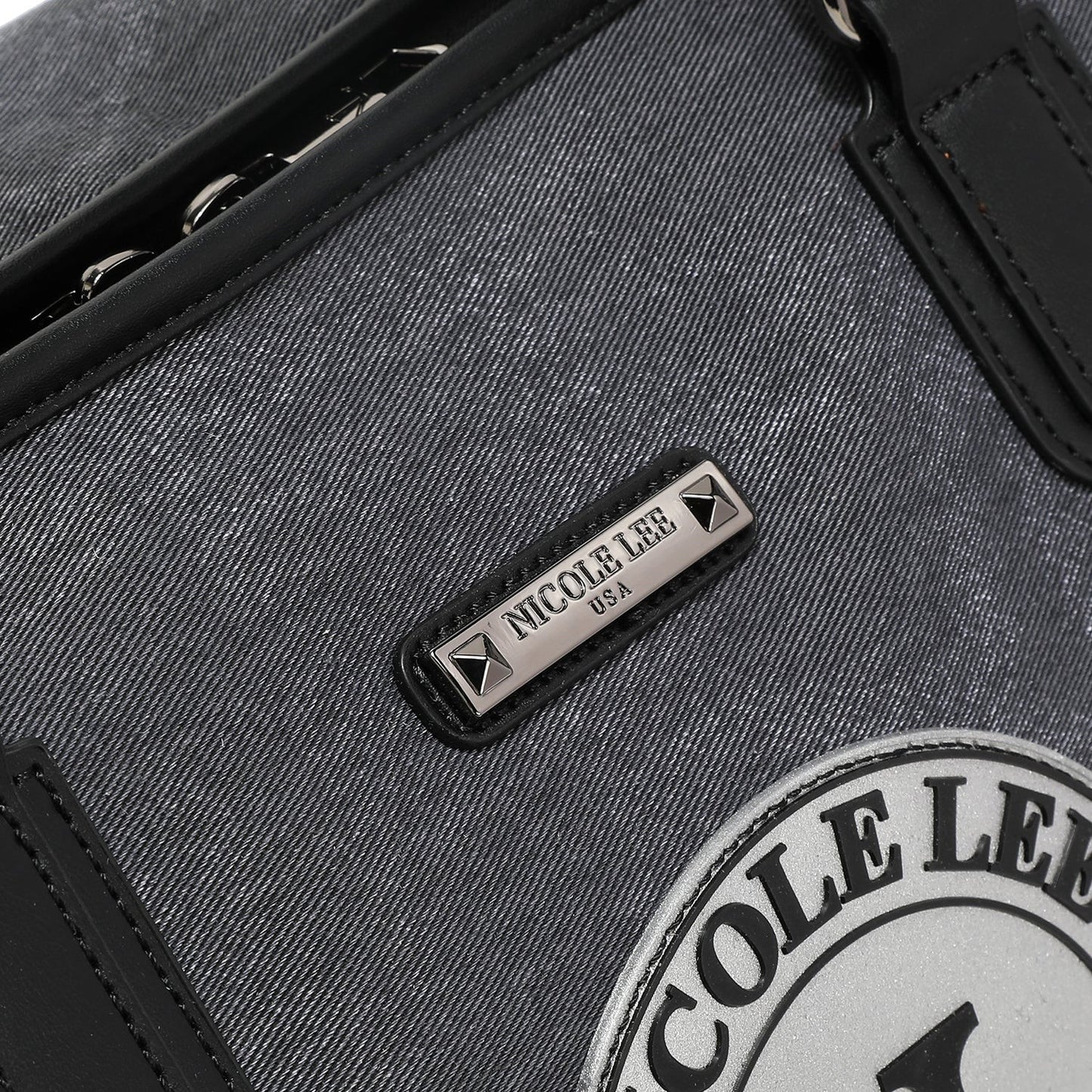 Nicole Lee USA Denim Patch Duffel Bag