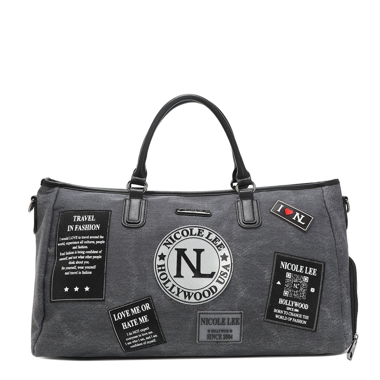 Nicole Lee USA Denim Patch Duffel Bag