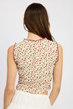 FLORAL RUCHED TOP WITH BOW DETAIL