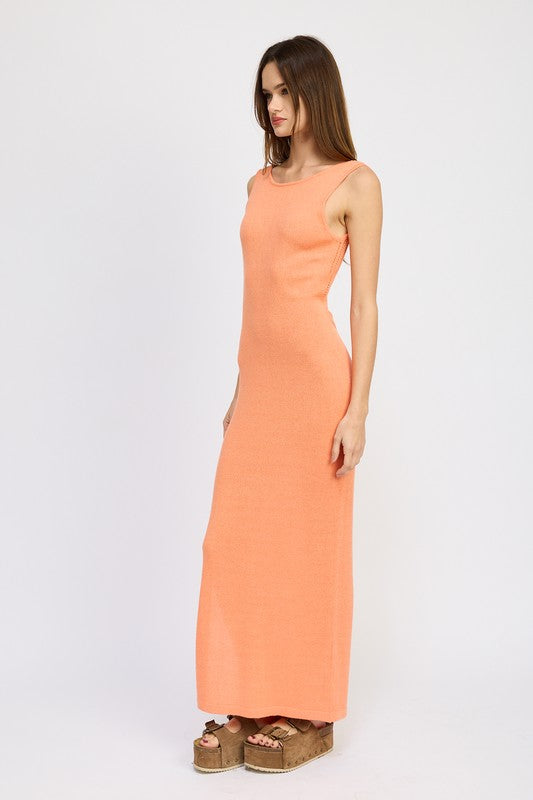 CROCHET MAXI DRESS WITH BACK TIE DETAIL-3 COLORS