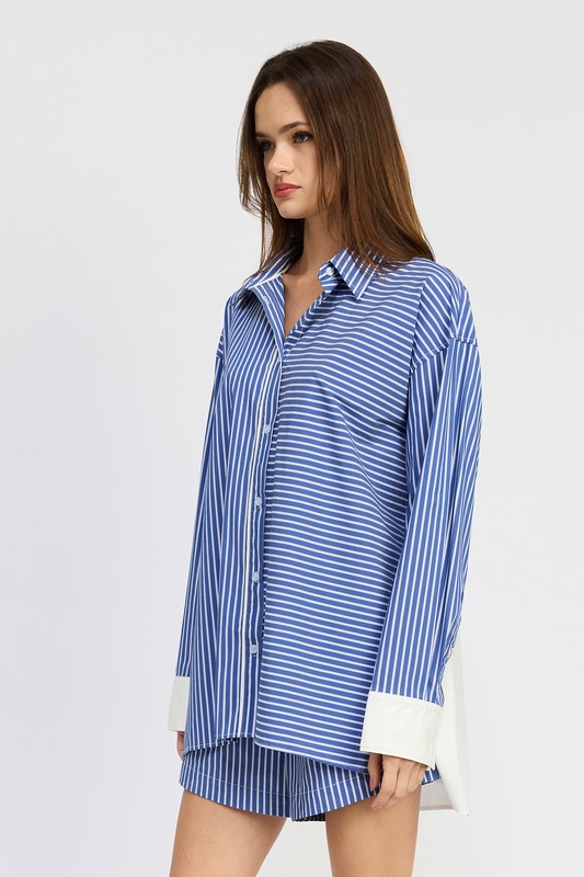 OVERSIZED BLUE & WHITE STRIPED SHIRT