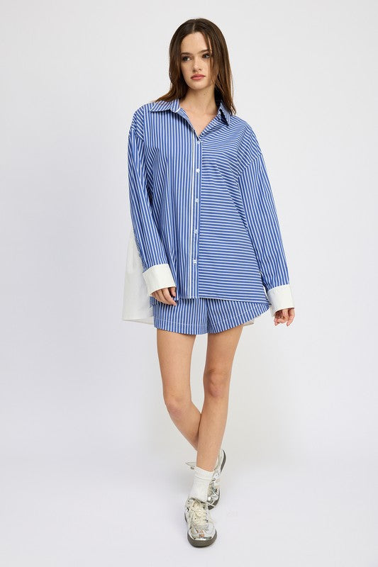 OVERSIZED BLUE & WHITE STRIPED SHIRT