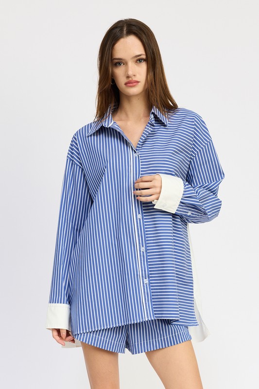 OVERSIZED BLUE & WHITE STRIPED SHIRT