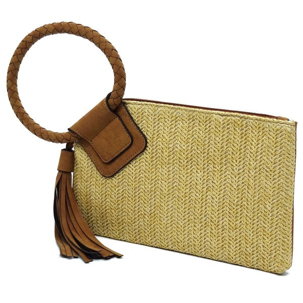 Straw Cuff Handle Tassel Wristlet Clutch-4 Colors