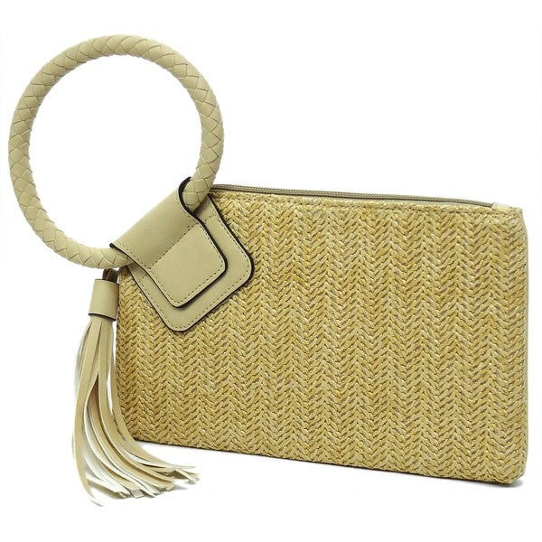 Straw Cuff Handle Tassel Wristlet Clutch-4 Colors
