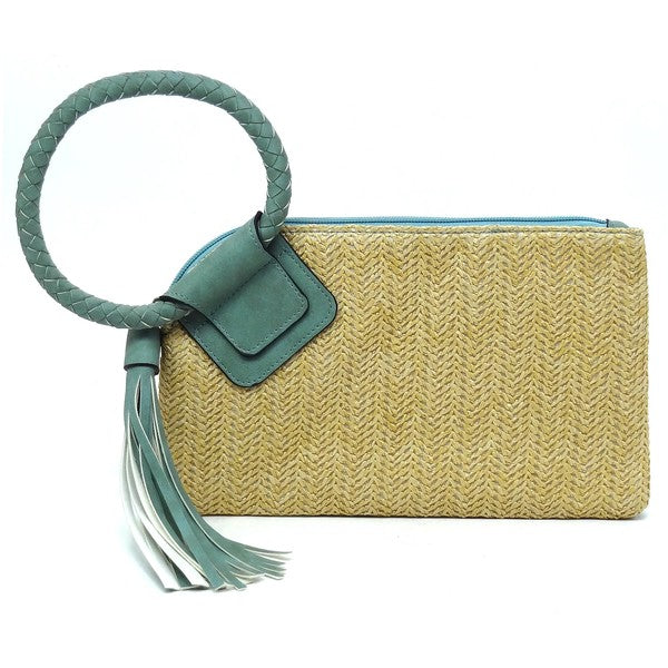 Straw Cuff Handle Tassel Wristlet Clutch-4 Colors