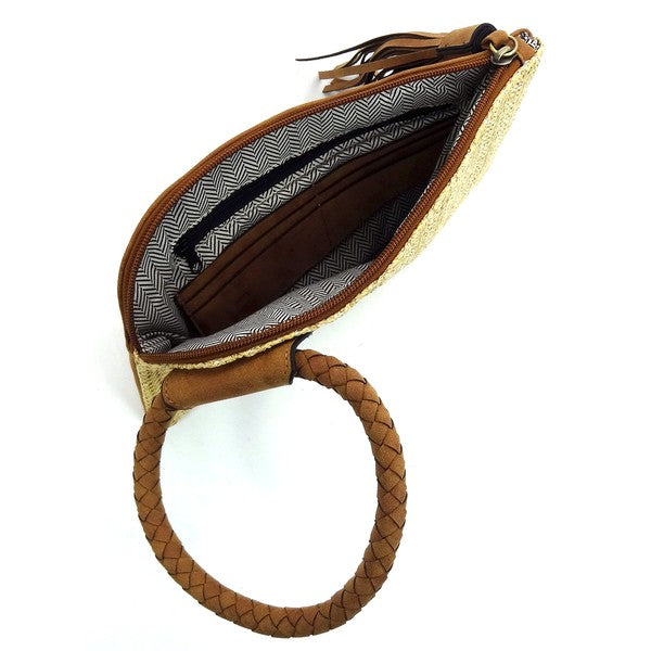 Straw Cuff Handle Tassel Wristlet Clutch-4 Colors