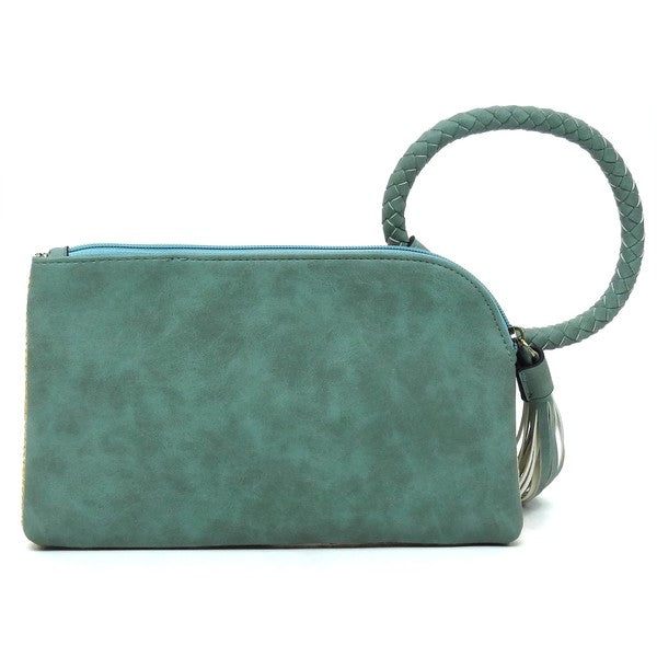 Straw Cuff Handle Tassel Wristlet Clutch-4 Colors