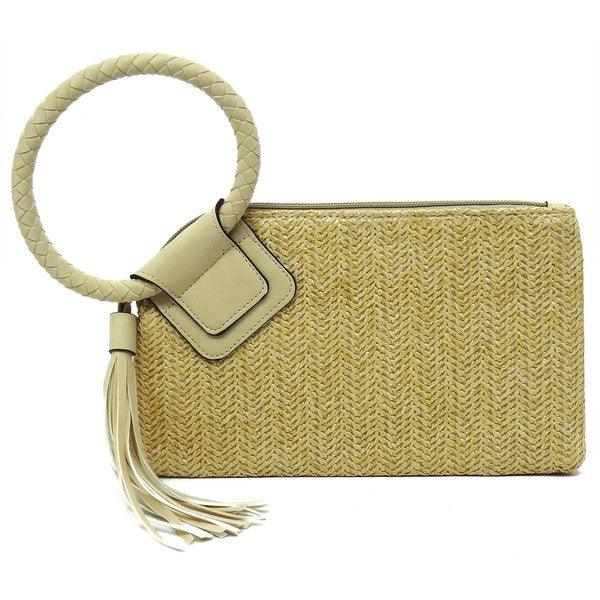 Straw Cuff Handle Tassel Wristlet Clutch-4 Colors