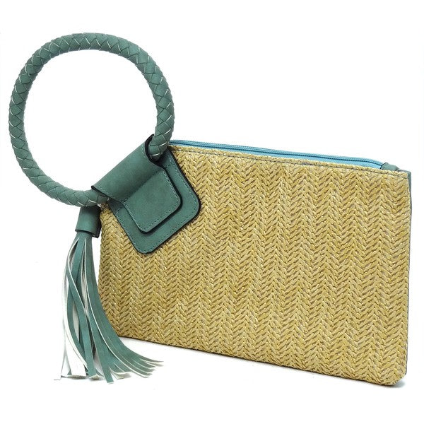Straw Cuff Handle Tassel Wristlet Clutch-4 Colors