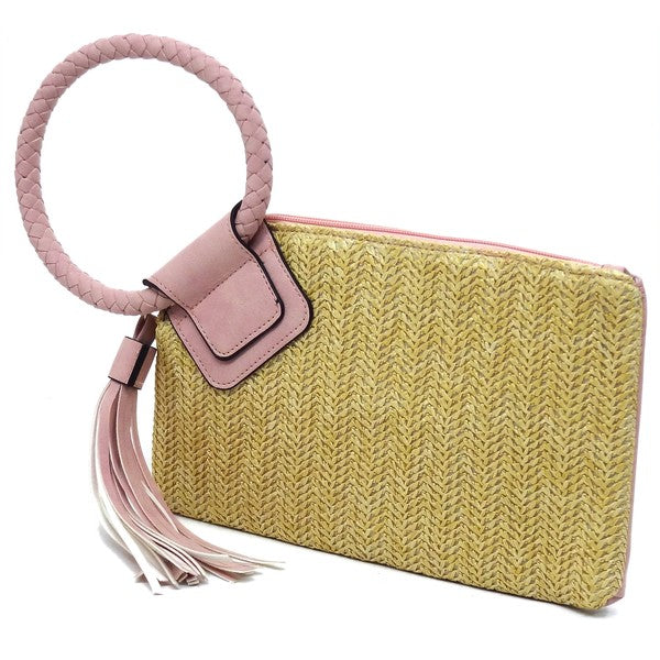 Straw Cuff Handle Tassel Wristlet Clutch-4 Colors