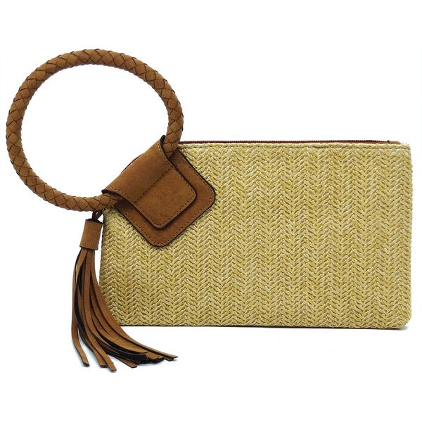 Straw Cuff Handle Tassel Wristlet Clutch-4 Colors