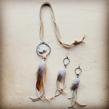 Bone Leather Necklace w/ White Turquoise & Feather