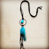 Brown Leather Necklace Turquoise Chunk & Feather
