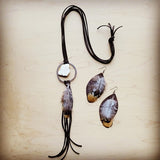 Western Leather Oval Earrings Brown Yellow Feather