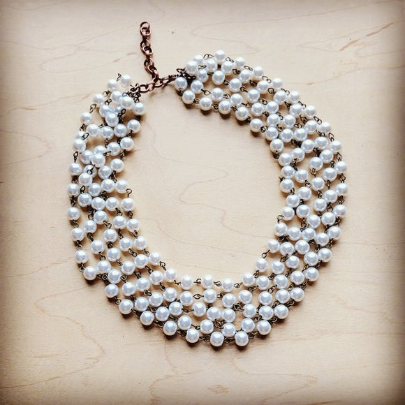 Five Strand Glass Pearl Collar-Length Necklace
