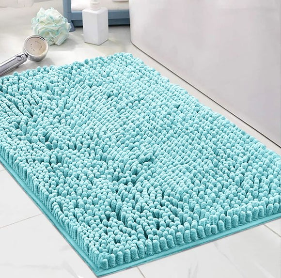 Blue Chenille Bath Mat Soft Bathroom Rug
