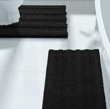 2PC Black Soft Cozy Plush Chenille Bath Mat Set