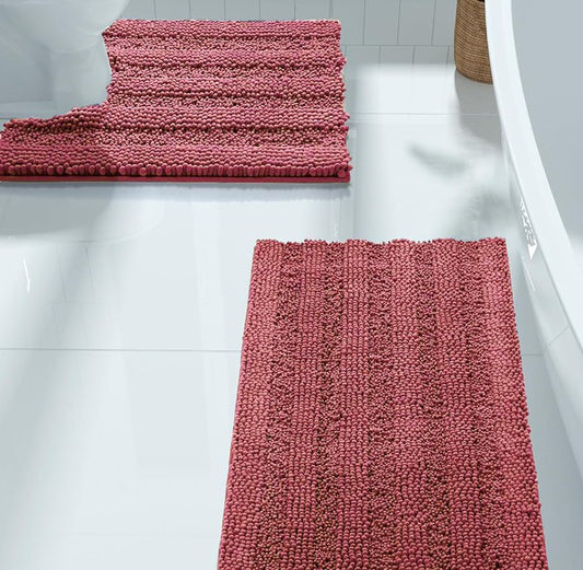 2PC Rose Soft Cozy Plush Chenille Bath Mat Set