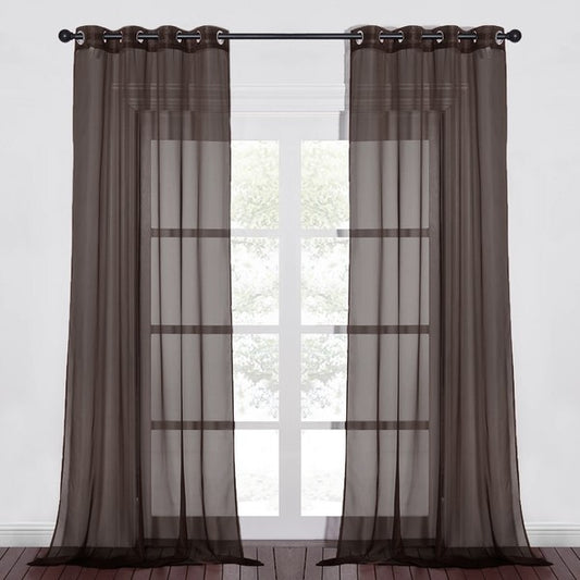 Brown Sheer Window Grommet Curtain Set