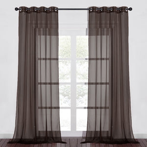 Brown Sheer Window Grommet Curtain Set
