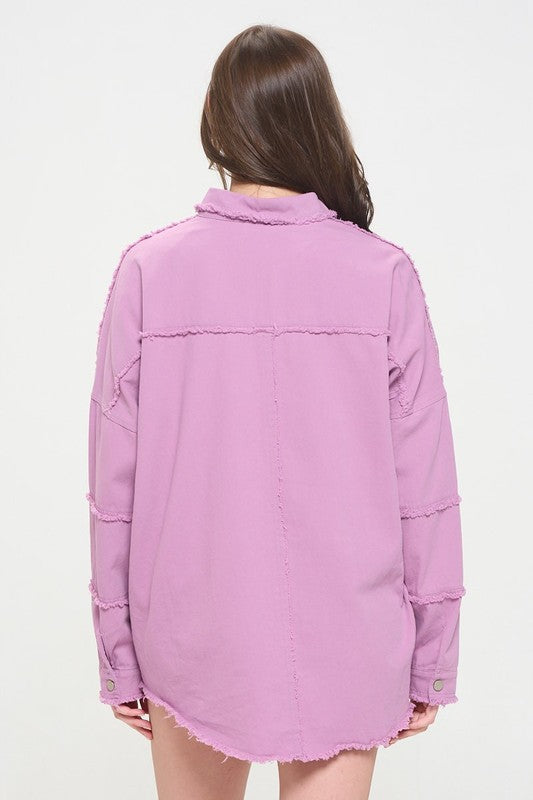 PATCHWORK FRAYED HEM BUTTON DOWN COLLARED TOP- 2 COLORS