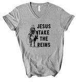V-Neck Jesus Take the Reins Boutique Tee-5 Colors